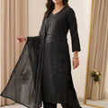Elegant Black Chanderi Embroidered Straight Palazzo Suit with Designer Dupatta for Women