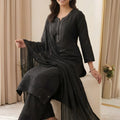 Elegant Black Chanderi Embroidered Straight Palazzo Suit with Designer Dupatta for Women