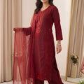 Stylish Wine Chanderi Embroidered Straight Palazzo Suit with Designer Dupatta for Women
