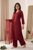 Stylish Wine Chanderi Embroidered Straight Palazzo Suit with Designer Dupatta for Women
