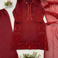 Stylish Wine Chanderi Embroidered Straight Palazzo Suit with Designer Dupatta for Women