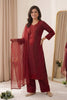 Stylish Wine Chanderi Embroidered Straight Palazzo Suit with Designer Dupatta for Women