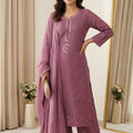 Trendy Mauve Chanderi Embroidered Straight Palazzo Suit with Designer Dupatta for Women