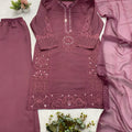 Trendy Mauve Chanderi Embroidered Straight Palazzo Suit with Designer Dupatta for Women