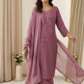 Trendy Mauve Chanderi Embroidered Straight Palazzo Suit with Designer Dupatta for Women