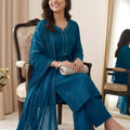Stunning Teal Blue Chanderi Embroidered Straight Palazzo Suit with Designer Dupatta