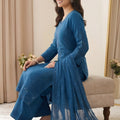 Stunning Teal Blue Chanderi Embroidered Straight Palazzo Suit with Designer Dupatta