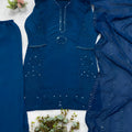 Stunning Teal Blue Chanderi Embroidered Straight Palazzo Suit with Designer Dupatta