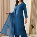 Stunning Teal Blue Chanderi Embroidered Straight Palazzo Suit with Designer Dupatta