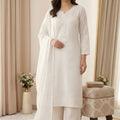 Beautiful White Chanderi Embroidered Straight Palazzo Suit with Designer Dupatta for Women