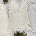 Beautiful White Chanderi Embroidered Straight Palazzo Suit with Designer Dupatta for Women