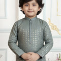 Stylish Green Art Silk Embroidered Designer Boys Kurta Pyjama Set for Wedding
