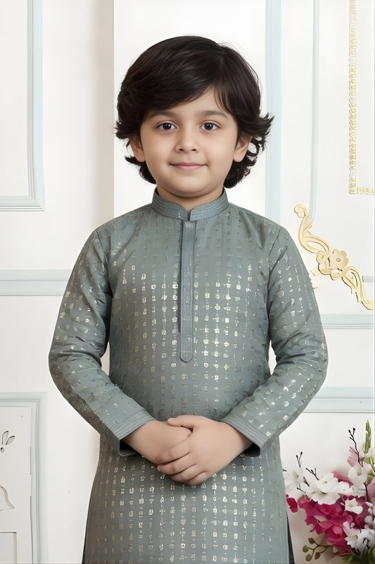 Stylish Green Art Silk Embroidered Designer Boys Kurta Pyjama Set for Wedding