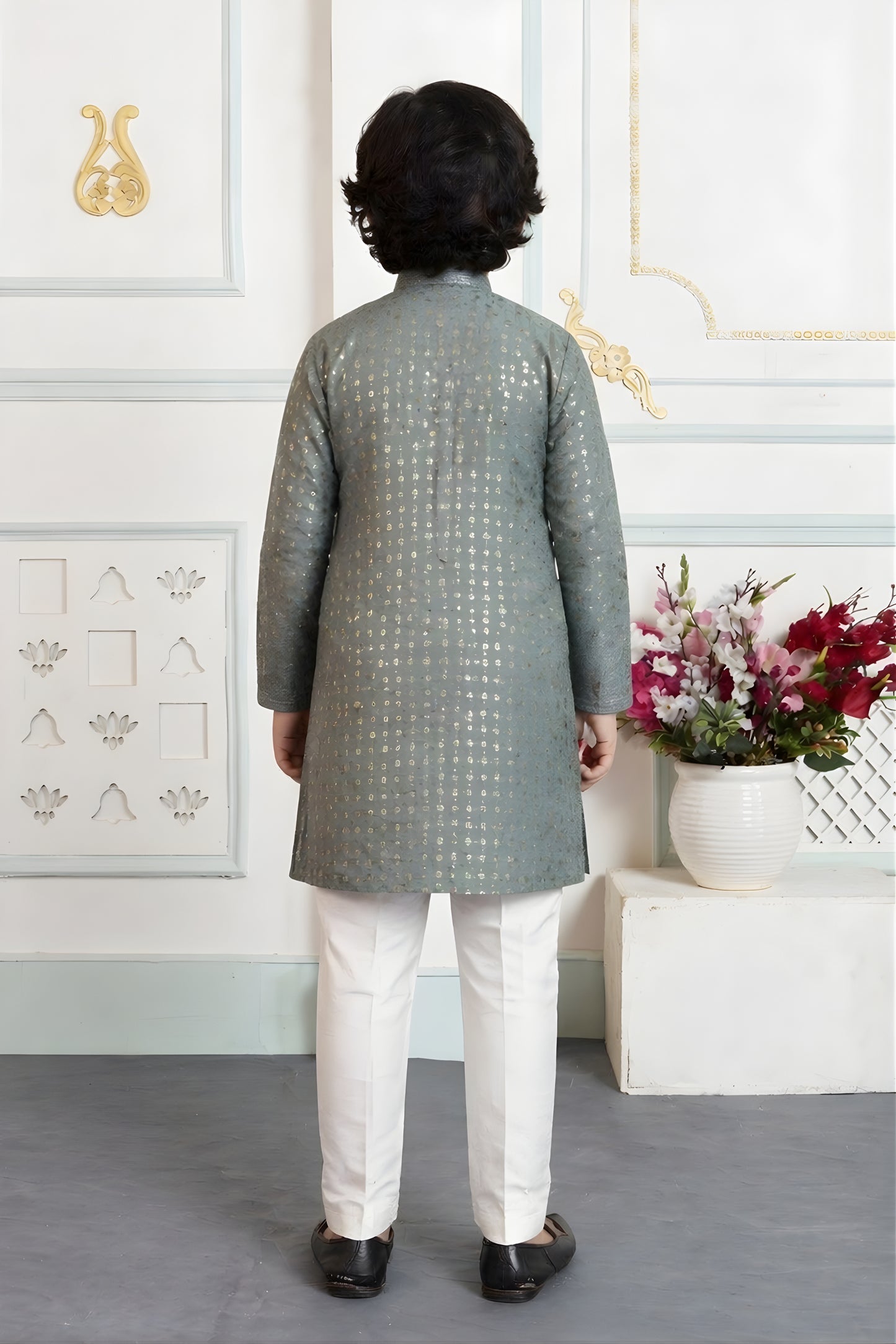 Stylish Green Art Silk Embroidered Designer Boys Kurta Pyjama Set for Wedding