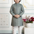Stylish Green Art Silk Embroidered Designer Boys Kurta Pyjama Set for Wedding