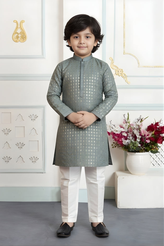 Stylish Green Art Silk Embroidered Designer Boys Kurta Pyjama Set for Wedding