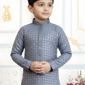 Stunning Grey Art Silk Embroidered Designer Boys Kurta Pyjama Set for Wedding