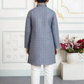 Stunning Grey Art Silk Embroidered Designer Boys Kurta Pyjama Set for Wedding