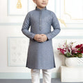 Stunning Off White Art Silk Embroidered Designer Boys Kurta Pyjama Set for Wedding
