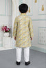 Impressive Yellow Art Silk Embroidered Designer Boys Kurta Pyjama Set for Wedding