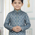 Royal Teal Blue Art Silk Embroidered Designer Boys Kurta Pyjama Set for Wedding