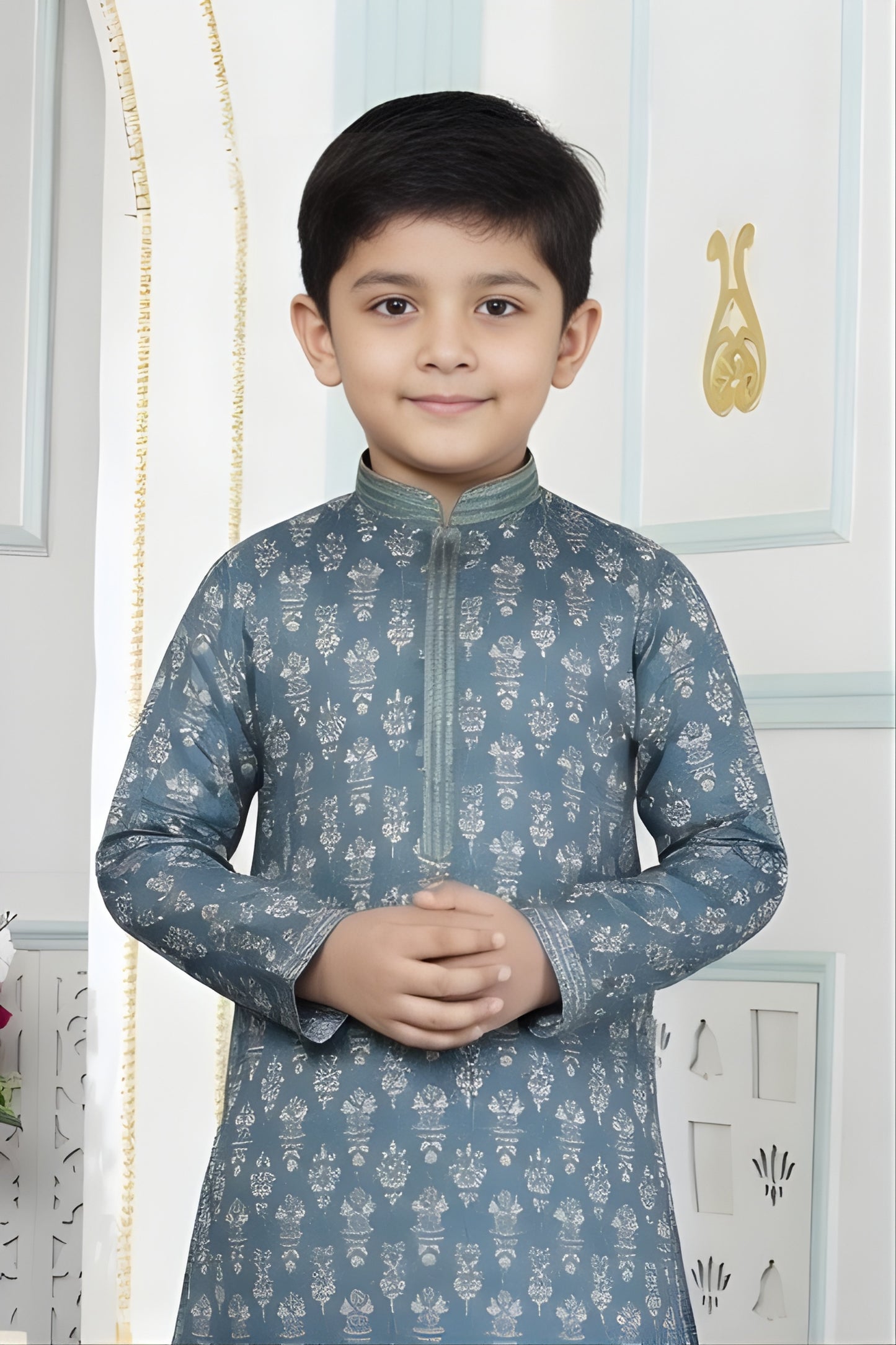 Royal Teal Blue Art Silk Embroidered Designer Boys Kurta Pyjama Set for Wedding