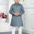 Royal Teal Blue Art Silk Embroidered Designer Boys Kurta Pyjama Set for Wedding