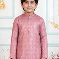 Elegant Pink Art Silk Embroidered Designer Boys Kurta Pyjama Set for Wedding