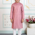 Elegant Pink Art Silk Embroidered Designer Boys Kurta Pyjama Set for Wedding