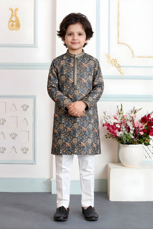 Cute Multicolor Art Silk Embroidered Designer Boys Kurta Pyjama Set for Wedding