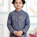 Awesome Navy Blue Art Silk Embroidered Designer Boys Kurta Pyjama Set for Wedding