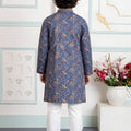Awesome Navy Blue Art Silk Embroidered Designer Boys Kurta Pyjama Set for Wedding