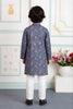 Awesome Navy Blue Art Silk Embroidered Designer Boys Kurta Pyjama Set for Wedding