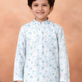 Premium Sky Blue Art Silk Digital Print Boys Kurta Pyjama Set for Wedding