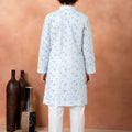 Premium Sky Blue Art Silk Digital Print Boys Kurta Pyjama Set for Wedding