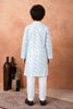 Premium Sky Blue Art Silk Digital Print Boys Kurta Pyjama Set for Wedding