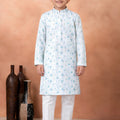 Premium Sky Blue Art Silk Digital Print Boys Kurta Pyjama Set for Wedding