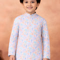 Premium Sky Blue Art Silk Digital Print Designer Boys Kurta Pyjama Set for Wedding