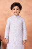Premium Sky Blue Art Silk Digital Print Designer Boys Kurta Pyjama Set for Wedding