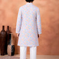Premium Sky Blue Art Silk Digital Print Designer Boys Kurta Pyjama Set for Wedding