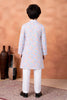 Premium Sky Blue Art Silk Digital Print Designer Boys Kurta Pyjama Set for Wedding