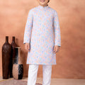 Premium Sky Blue Art Silk Digital Print Designer Boys Kurta Pyjama Set for Wedding