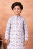 Adorable White Art Silk Digital Print Designer Boys Kurta Pyjama Set for Wedding