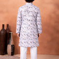 Adorable White Art Silk Digital Print Designer Boys Kurta Pyjama Set for Wedding