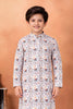 Trendy White Art Silk Digital Print Designer Boys Kurta Pyjama Set for Wedding