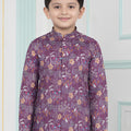 Glorious Wine Art Silk Digital Print Designer Boys Kurta Pyjama Set for Wedding