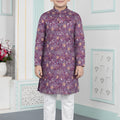Glorious Wine Art Silk Digital Print Designer Boys Kurta Pyjama Set for Wedding