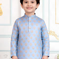 Superb Sky Blue Art Silk Digital Print Designer Boys Kurta Pyjama Set for Wedding