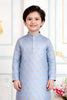 Superb Sky Blue Art Silk Digital Print Designer Boys Kurta Pyjama Set for Wedding