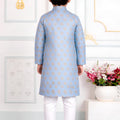 Superb Sky Blue Art Silk Digital Print Designer Boys Kurta Pyjama Set for Wedding